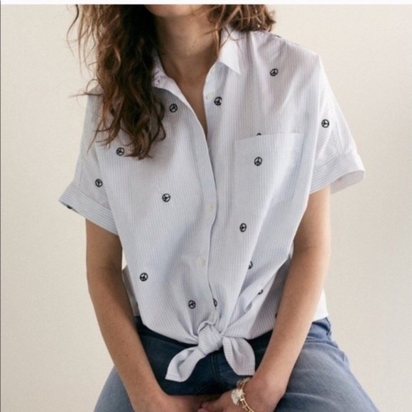 Madewell Tops - MADEWELL BUTTON FRONT - TIE BOTTOM PEACE SIGN
